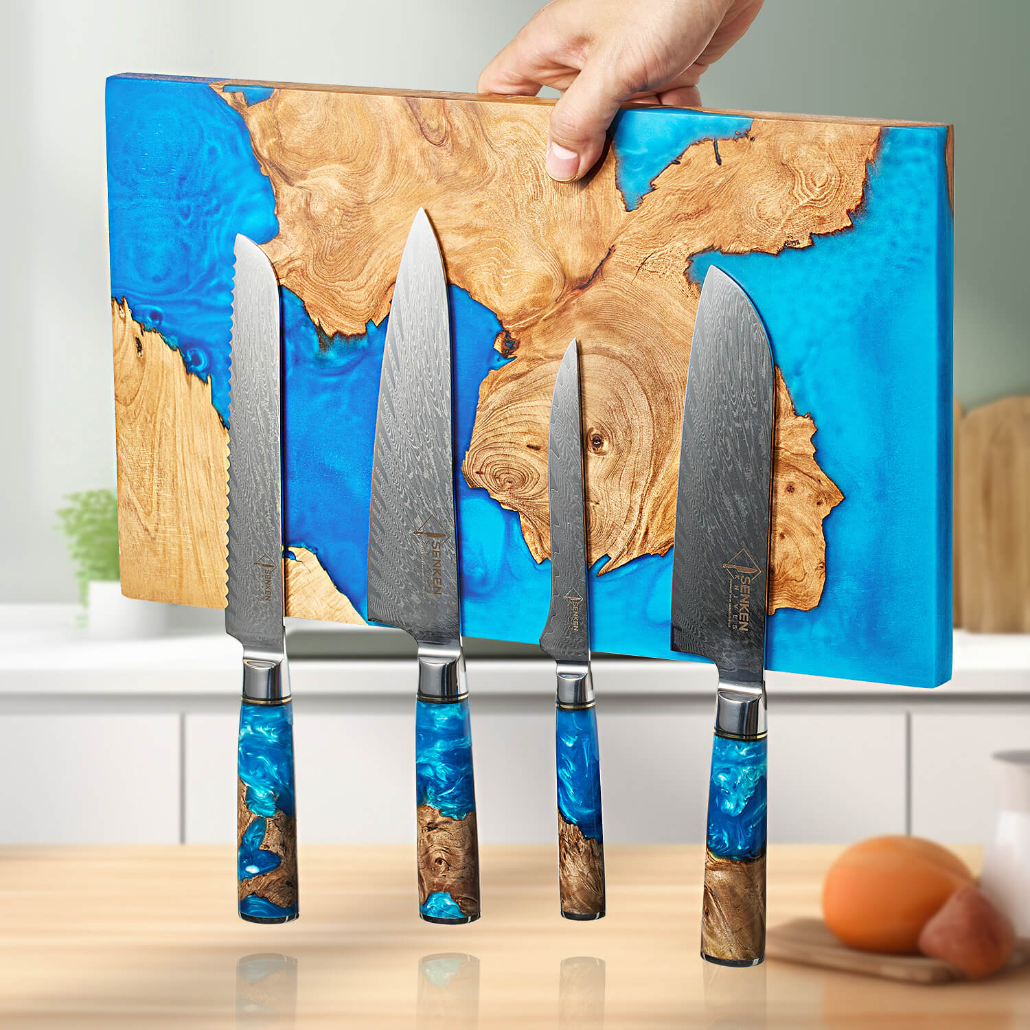 Tsunami Extra Groot Magnetisch Messenblok — Blauw Hars Burl Hout