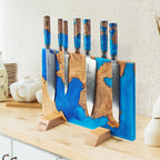 Tsunami Extra Groot Magnetisch Messenblok — Blauw Hars Burl Hout