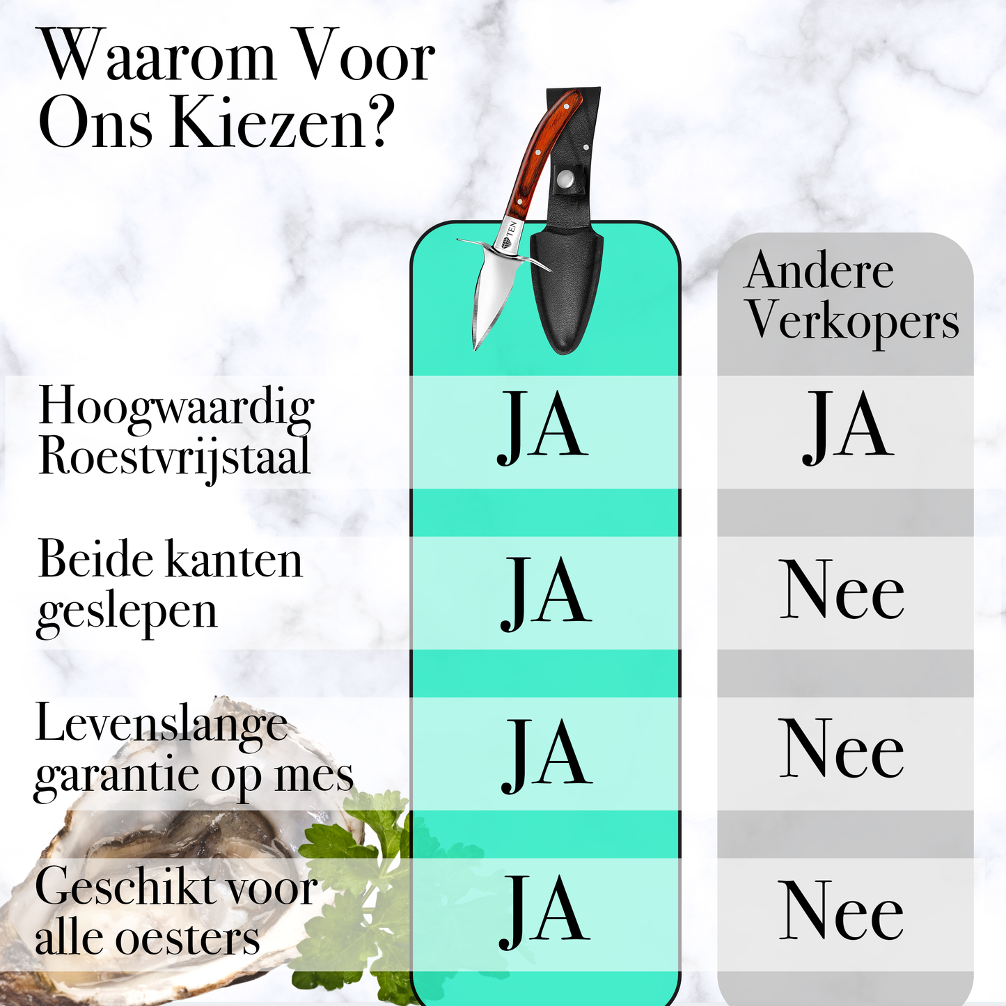 TEN® Oestermes Bruin - Perfect voor Oesters Openen