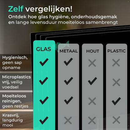 TEN® - Glazen Snijplankenset met Houder - MICROPLASTIC Vrij - 20x30cm Zwart