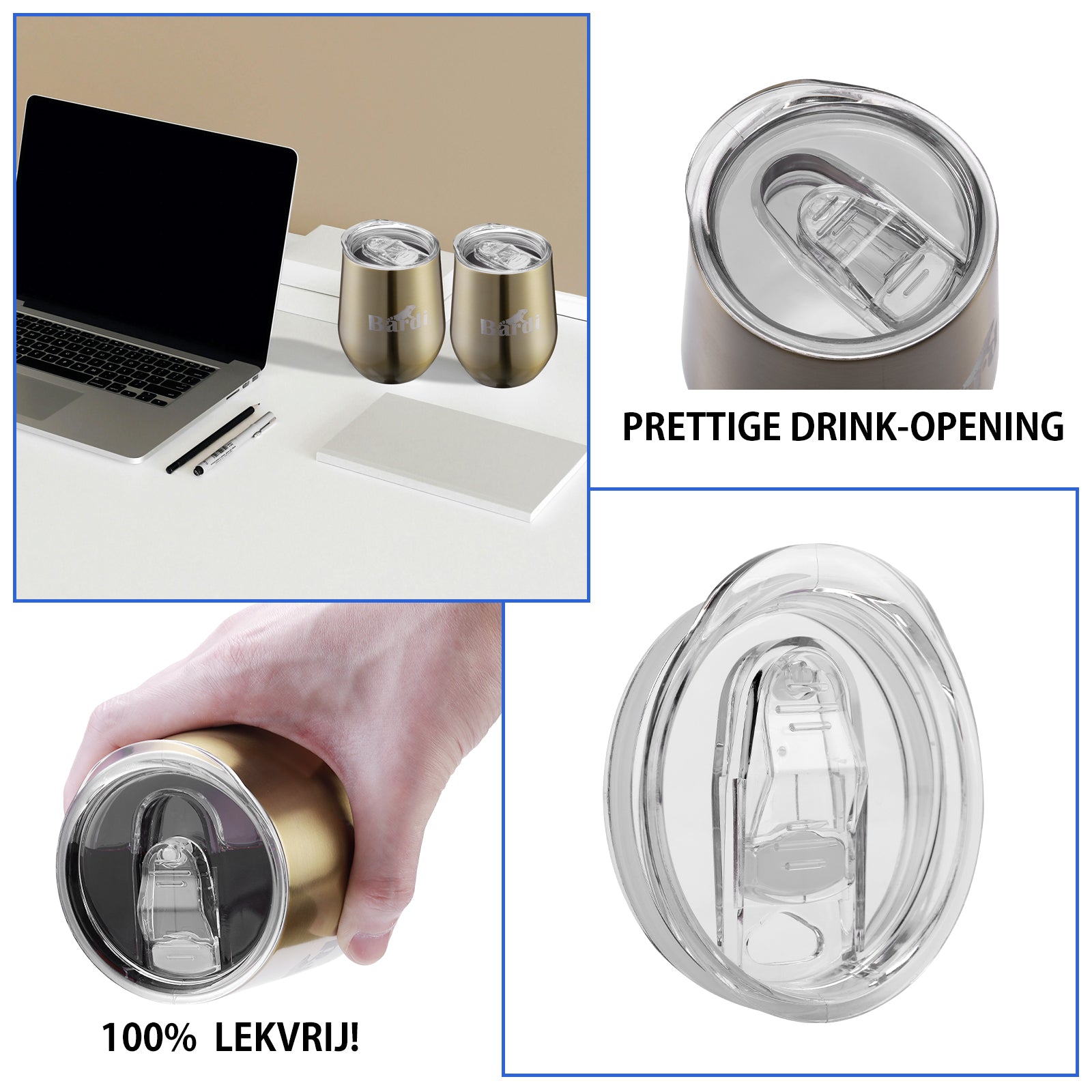 Bardi Thermosbekers 0,3L RVS goud set -  incl. deksels - dubbelwandig