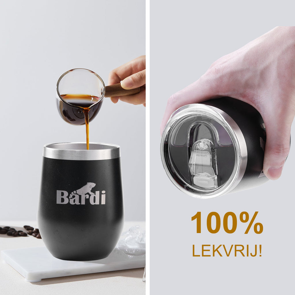 Bardi Thermosbekers 0,3L RVS zwart set -  incl. deksels - dubbelwandig