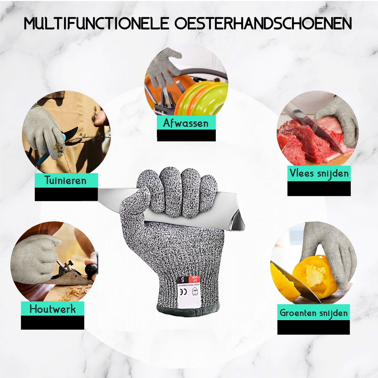 Oestermes en Handschoenen - Geel