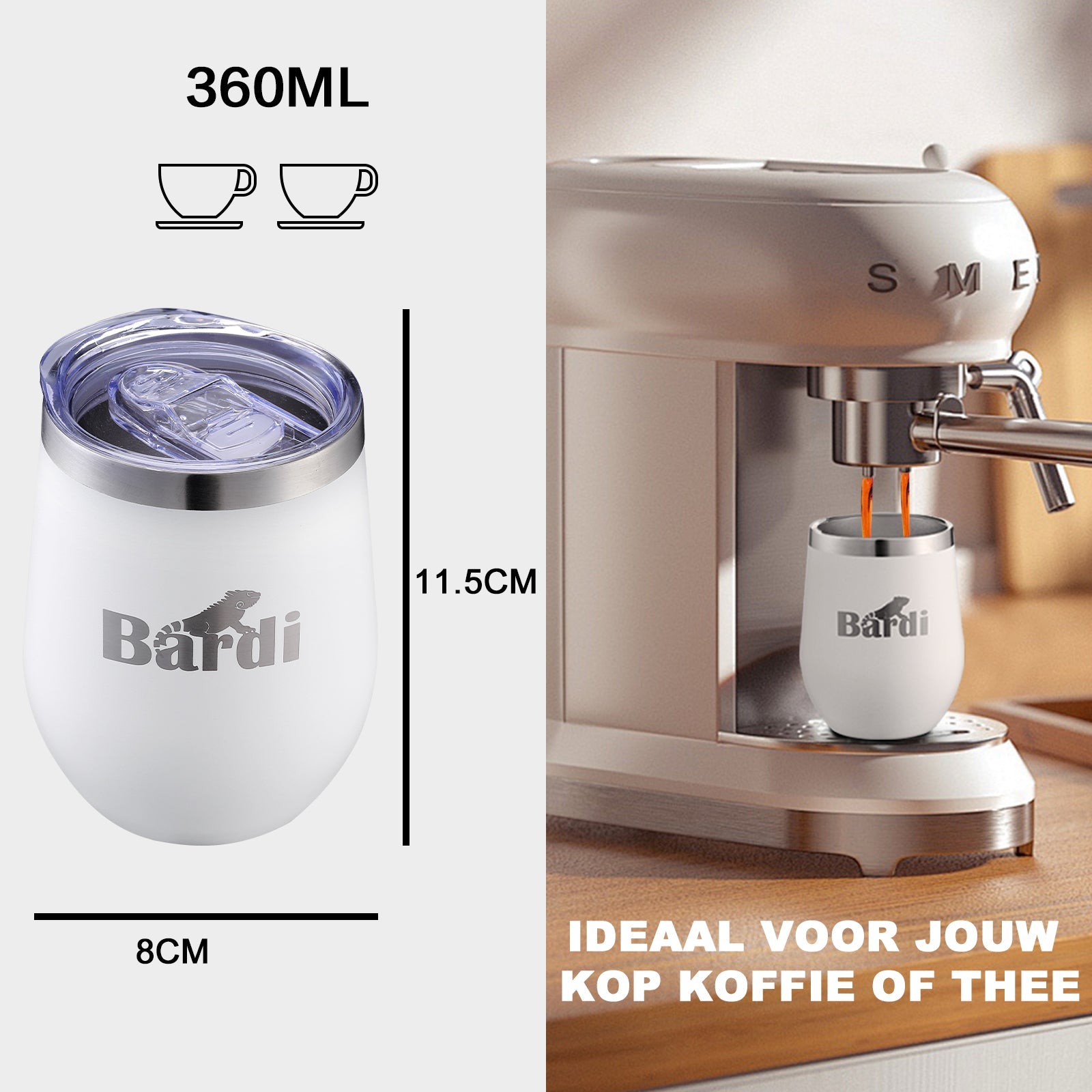Bardi Thermosbekers 0,3L RVS wit set -  incl. deksels - dubbelwandig