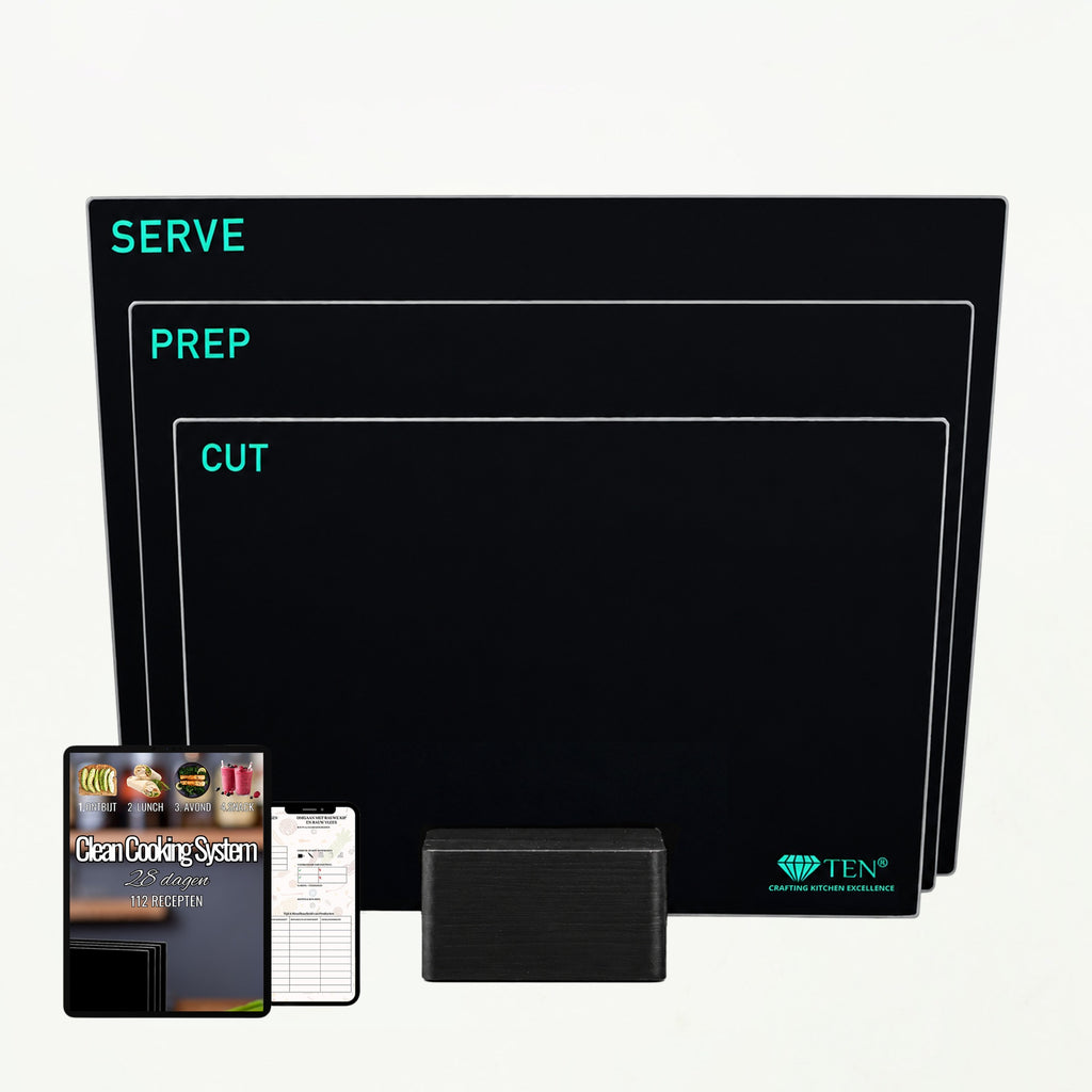 TEN® - Glazen Snijplankenset met Houder - Chef's set