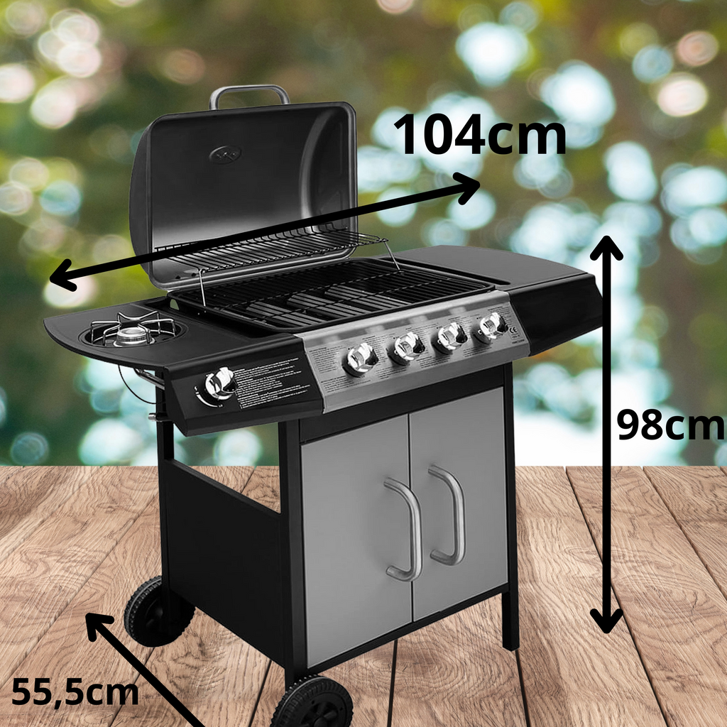 Gasbarbecue 4+1 Buitenkeuken Zwart & Zilver ZOMERSALE - Tenkitchen.store