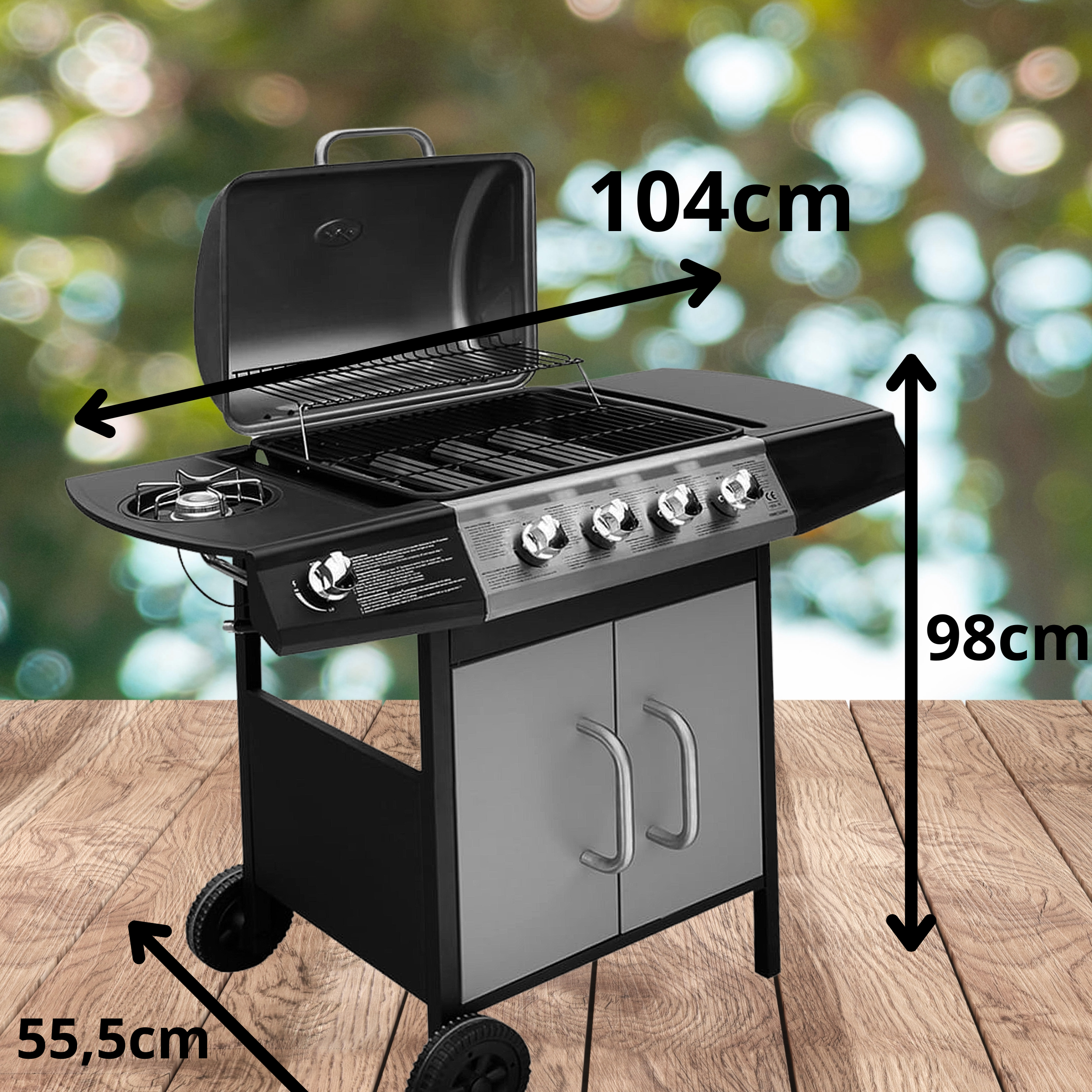 Gasbarbecue 4+1 Buitenkeuken Zwart & Zilver ZOMERSALE - Tenkitchen.store
