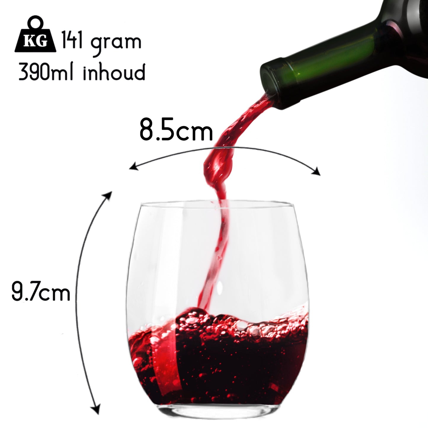 TEN® Wijnglas zonder Voet 390ml - 12 stuks