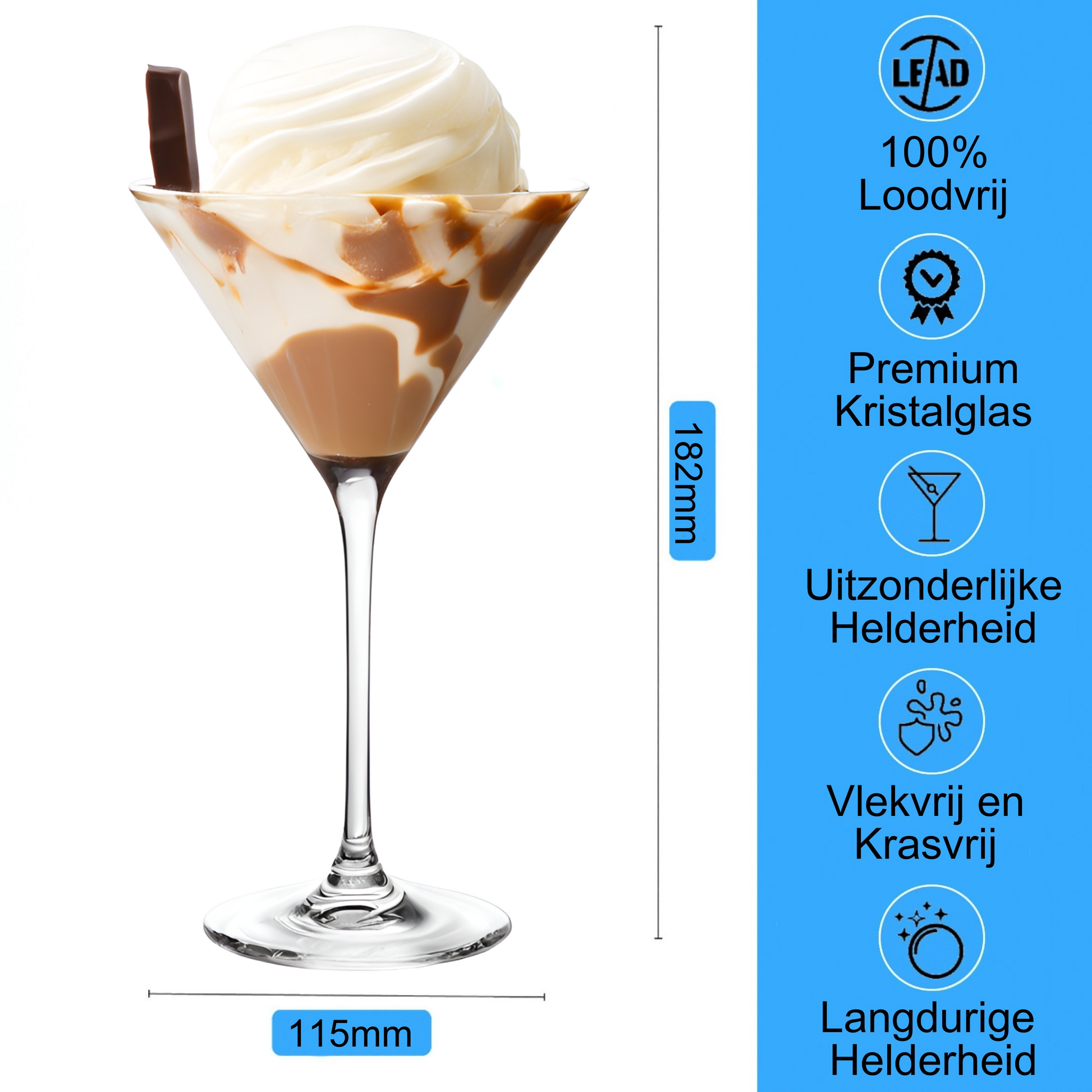 TEN® IJsglazen van Hoogwaardig Kristal - 240ml - Dessertglazen - Dessertschaaltjes - Pudding glazen - Tenkitchen.store