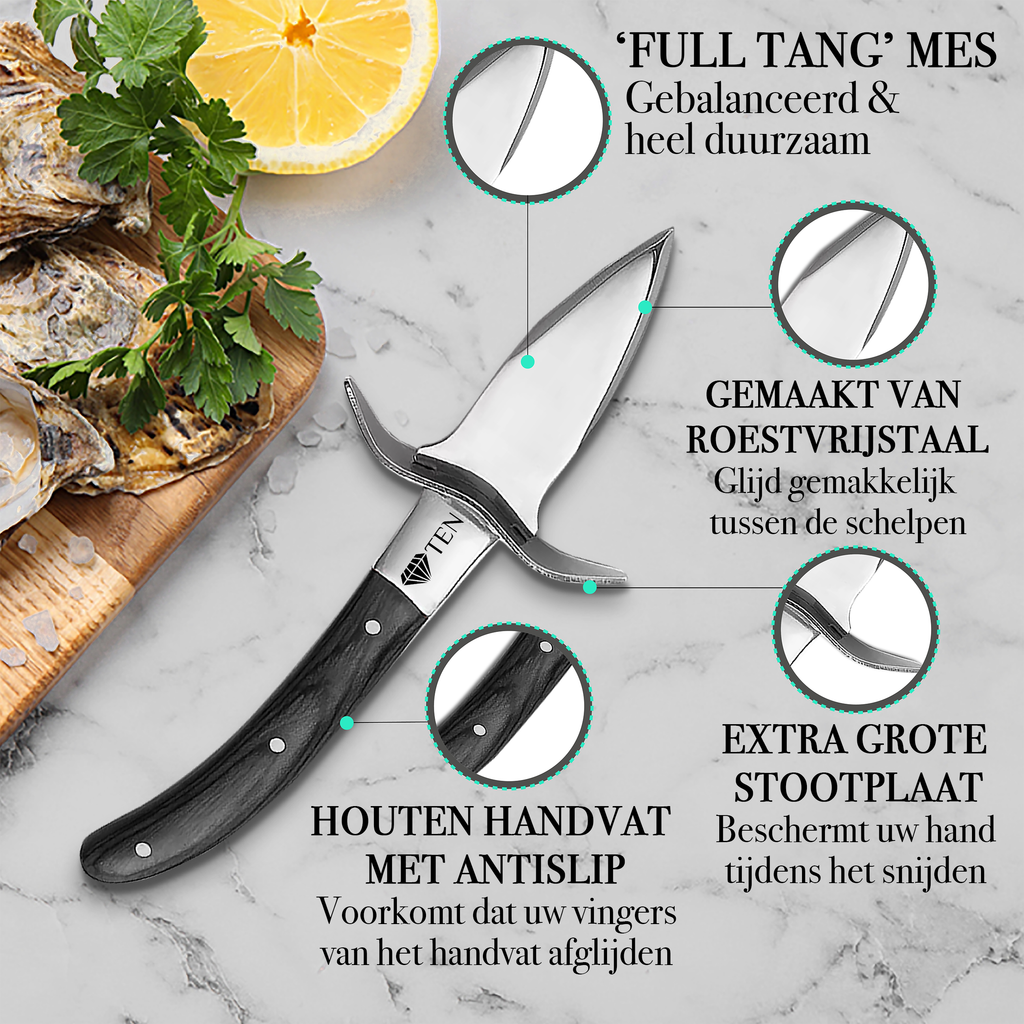 TEN® Oestermes Zwart - Perfect voor Oester Openen - Tenkitchen.store