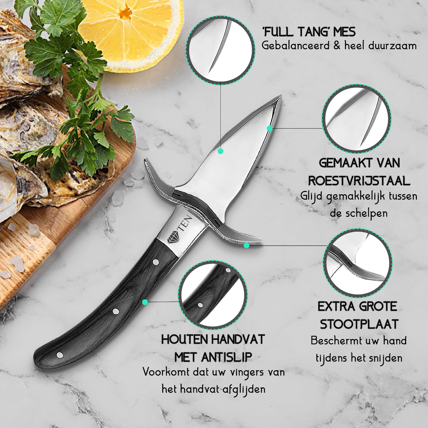 Tenkitchen mes voor oesters
