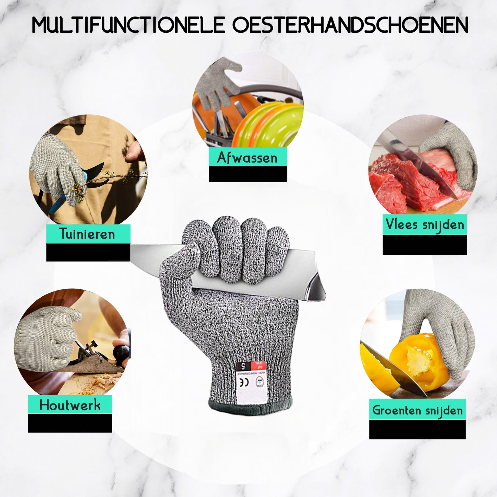 Beschermende handschoen gebruikt bij het hanteren van een oesterme